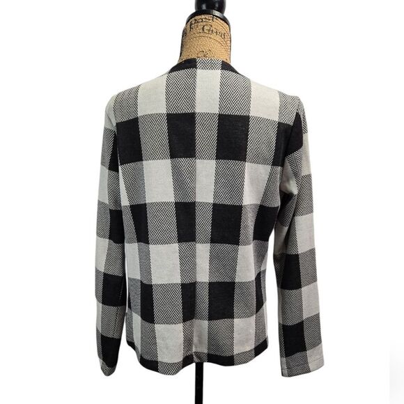 Peace & Pearls Plaid Print Fleece Lined Cardigan Sweater Sz L - Picture 2 of 6